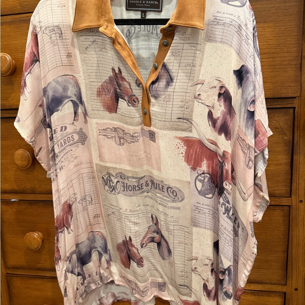 Double D Ranch Blush Shirt with Tan Suede Collar